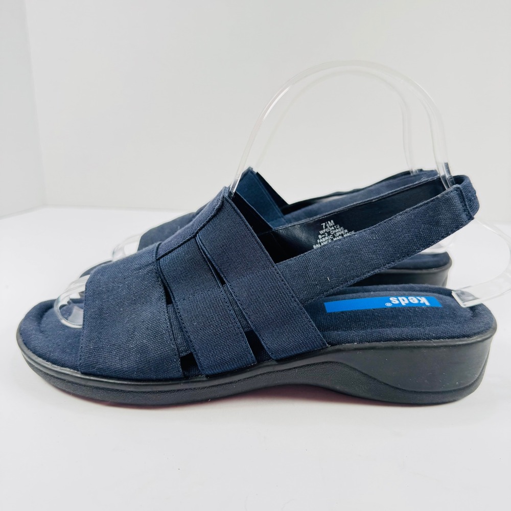 Keds‎ Womens Navy Blue Canvas Slingback Wedge Sandals WF03412 Size 7.5 M